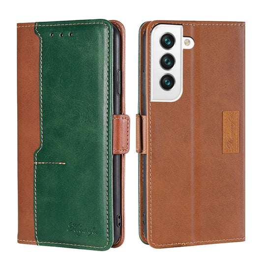 For Samsung Galaxy S22+ 5G Retro Texture Contrast Color Side Buckle Horizontal Flip Leather Case with Holder & Card Slots & Wallet(Light Brown + Green) - Galaxy S22+ 5G Cases by buy2fix | Online Shopping UK | buy2fix