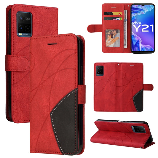 For vivo Y21 2020/Y21s/Y33s Dual-color Splicing Horizontal Flip PU Leather Case with Holder & Card Slots & Wallet(Red) - vivo Cases by buy2fix | Online Shopping UK | buy2fix