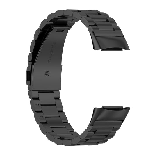 For Fitbit Charge 5 Three-bead Stainless Steel Watch Band(Black) - Watch Bands by buy2fix | Online Shopping UK | buy2fix