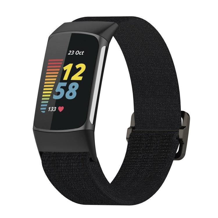 For Fitbit Charge 5 Elastic Nylon Braid Watch Band(Black) - Watch Bands by buy2fix | Online Shopping UK | buy2fix