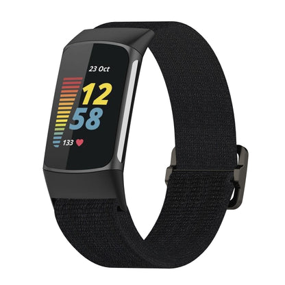 For Fitbit Charge 5 Elastic Nylon Braid Watch Band(Black) - Watch Bands by buy2fix | Online Shopping UK | buy2fix