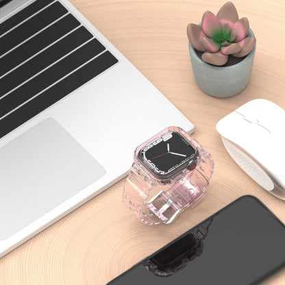 Glacier Transparent TPU Integrated Watch Band Watch Band For Apple Watch Series 7 45mm(Transparent Pink) - Watch Bands by buy2fix | Online Shopping UK | buy2fix