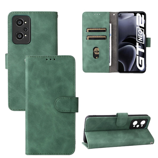 For OPPO Realme GT Neo2 Solid Color Skin Feel Magnetic Buckle Horizontal Flip Calf Texture PU Phone Case(Green) - Realme Cases by buy2fix | Online Shopping UK | buy2fix