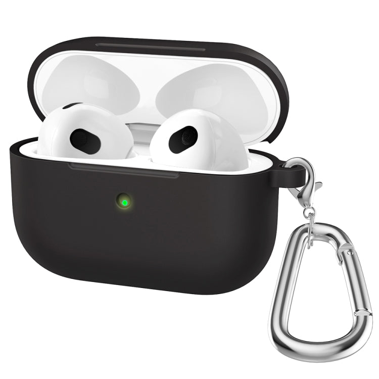 Thicken Silicone Round Bottom Earphone Protective Case with Hook For AirPods 3(Black) - For AirPods 3 by buy2fix | Online Shopping UK | buy2fix