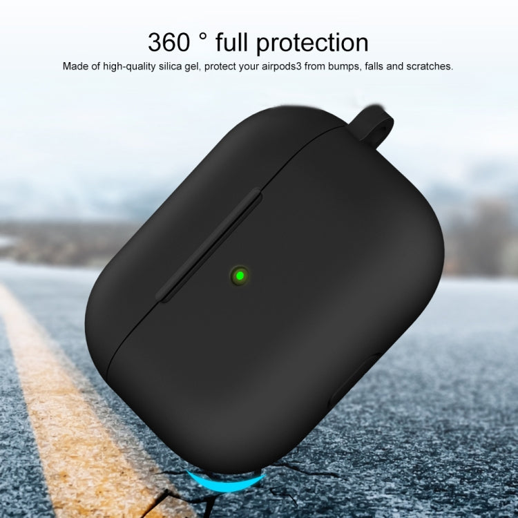 Thicken Silicone Round Bottom Earphone Protective Case with Hook For AirPods 3(Black) - For AirPods 3 by buy2fix | Online Shopping UK | buy2fix