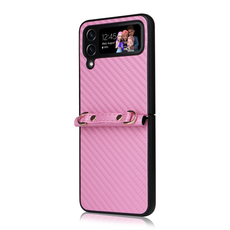 For Samsung Galaxy Z Flip3 5G Carbon Fiber Texture Shock-proof PU Phone Case(Pink) - Galaxy Phone Cases by buy2fix | Online Shopping UK | buy2fix