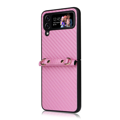 For Samsung Galaxy Z Flip3 5G Carbon Fiber Texture Shock-proof PU Phone Case(Pink) - Galaxy Phone Cases by buy2fix | Online Shopping UK | buy2fix