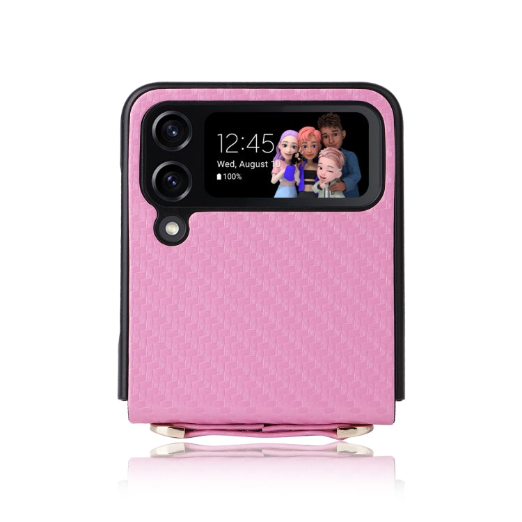 For Samsung Galaxy Z Flip3 5G Carbon Fiber Texture Shock-proof PU Phone Case(Pink) - Galaxy Phone Cases by buy2fix | Online Shopping UK | buy2fix