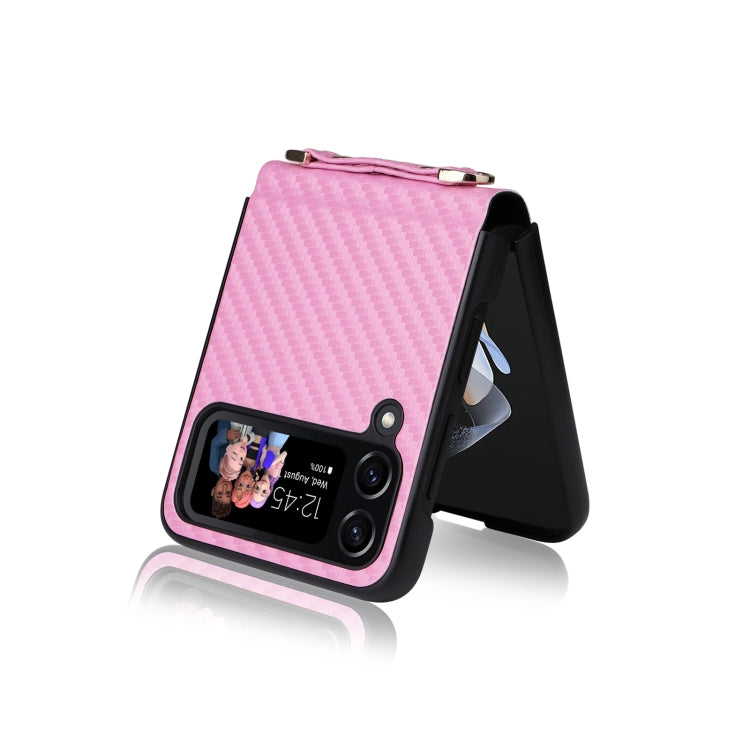 For Samsung Galaxy Z Flip3 5G Carbon Fiber Texture Shock-proof PU Phone Case(Pink) - Galaxy Phone Cases by buy2fix | Online Shopping UK | buy2fix