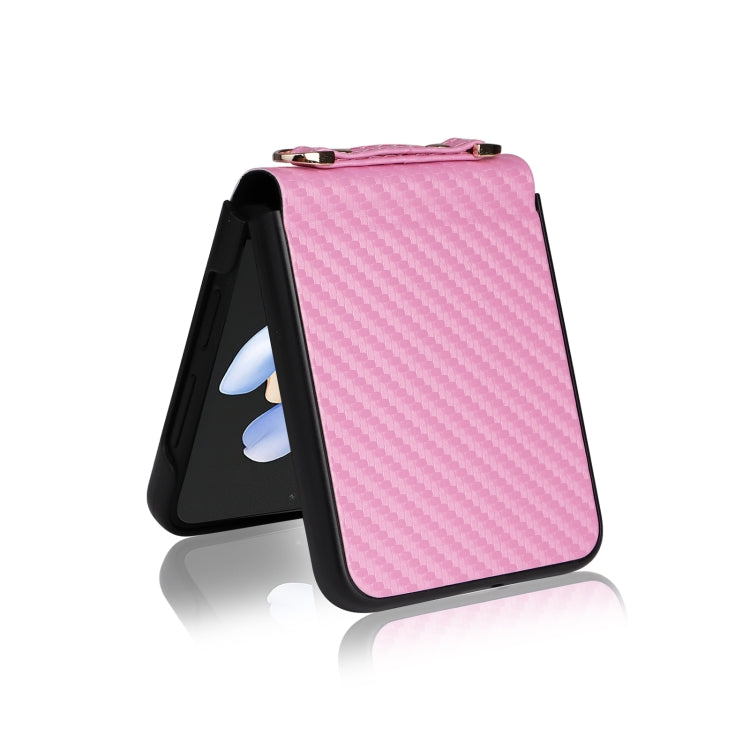 For Samsung Galaxy Z Flip3 5G Carbon Fiber Texture Shock-proof PU Phone Case(Pink) - Galaxy Phone Cases by buy2fix | Online Shopping UK | buy2fix
