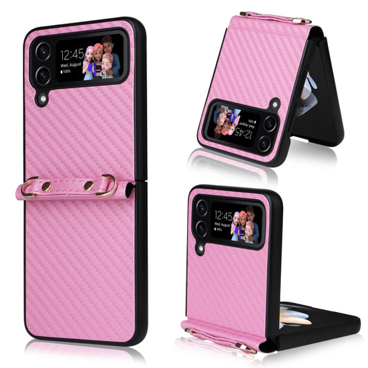 For Samsung Galaxy Z Flip3 5G Carbon Fiber Texture Shock-proof PU Phone Case(Pink) - Galaxy Phone Cases by buy2fix | Online Shopping UK | buy2fix