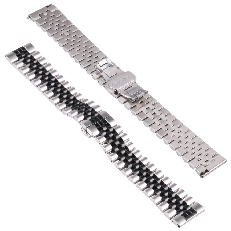 20mm Five-bead Stainless Steel Watch Band(Silver Black) - 20mm Bands by buy2fix | Online Shopping UK | buy2fix