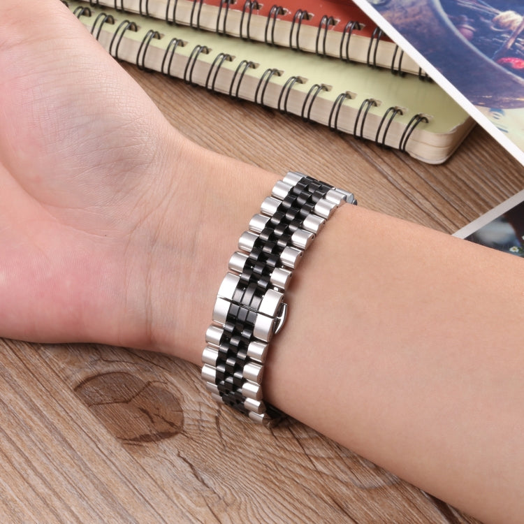 20mm Five-bead Stainless Steel Watch Band(Silver Black) - 20mm Bands by buy2fix | Online Shopping UK | buy2fix