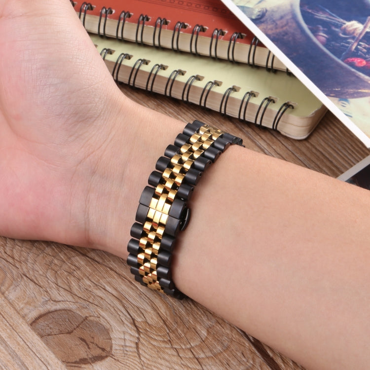 22mm Five-bead Stainless Steel Watch Band(Black Gold) - 22mm Bands by buy2fix | Online Shopping UK | buy2fix