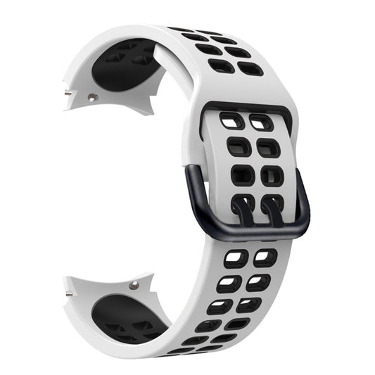 For Samsung Galaxy Watch4 40mm / 44mm Double-row Hole Two-color Silicone Watch Band(White Black) - Watch Bands by buy2fix | Online Shopping UK | buy2fix