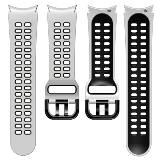 For Samsung Galaxy Watch4 40mm / 44mm Double-row Hole Two-color Silicone Watch Band(White Black) - Watch Bands by buy2fix | Online Shopping UK | buy2fix