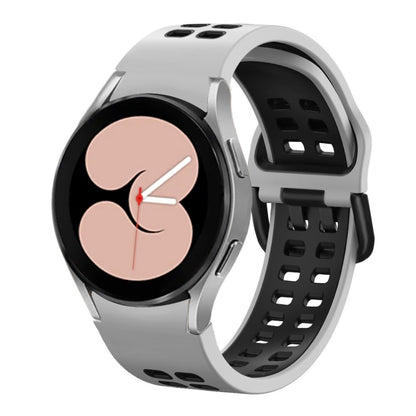 For Samsung Galaxy Watch4 40mm / 44mm Double-row Hole Two-color Silicone Watch Band(White Black) - Watch Bands by buy2fix | Online Shopping UK | buy2fix