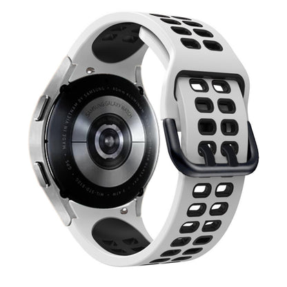 For Samsung Galaxy Watch4 40mm / 44mm Double-row Hole Two-color Silicone Watch Band(White Black) - Watch Bands by buy2fix | Online Shopping UK | buy2fix