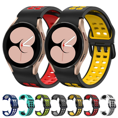 For Samsung Galaxy Watch4 40mm / 44mm Double-row Hole Two-color Silicone Watch Band(White Black) - Watch Bands by buy2fix | Online Shopping UK | buy2fix
