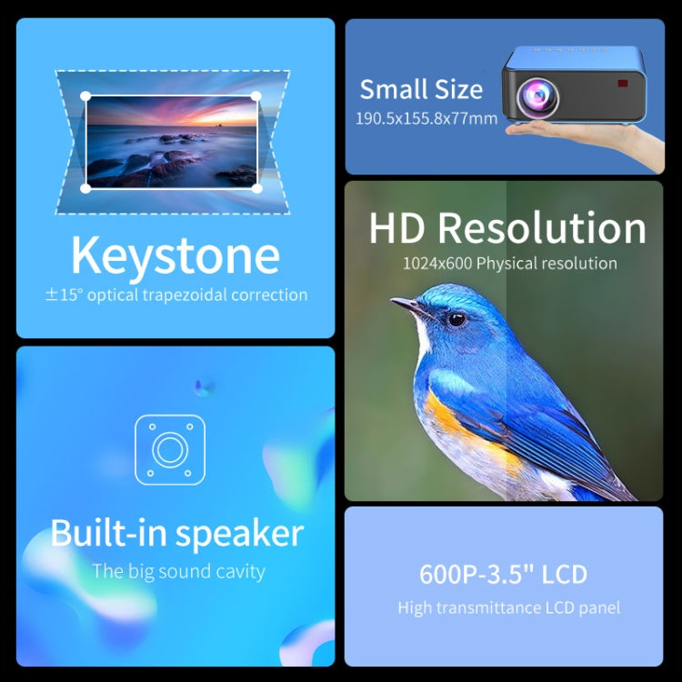 T4 Same Screen Version 1024x600 1200 Lumens Portable Home Theater LCD Projector, Plug Type:US Plug(Blue) - Mini Projector by buy2fix | Online Shopping UK | buy2fix