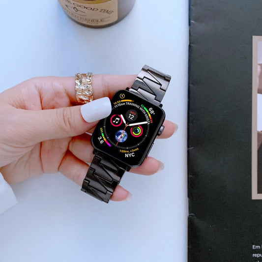 Lightning Shape Stainless Steel Watch Band For Apple Watch Series 9&8&7 41mm / SE 3&SE 2&6&SE&5&4 40mm / 3&2&1 38mm(Black) by buy2fix