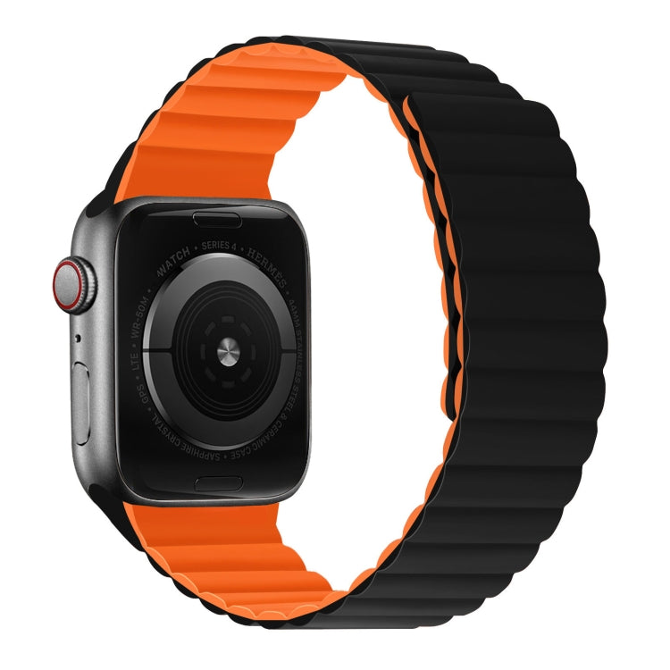 Silicone Magnetic Integrated Short Strap Watch Band For Apple Watch Series 8&7 45mm / SE 2&6&SE&5&4 44mm / 3&2&1 42mm(Black Orange) by buy2fix
