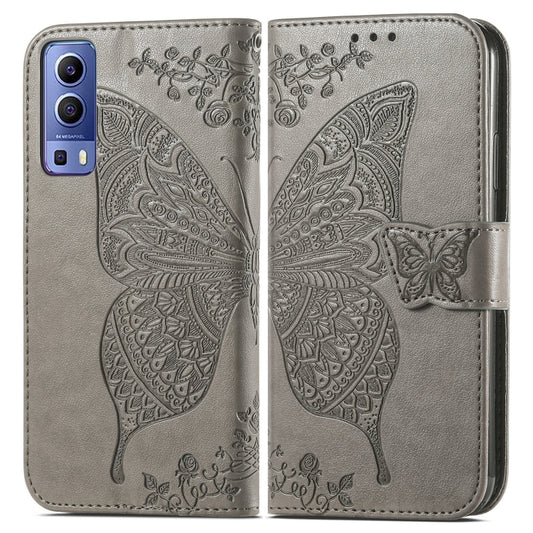 For vivo Y72 5G Butterfly Love Flowers Embossed Horizontal Flip Leather Case with Holder & Card Slots & Wallet & Lanyard(Grey) - vivo Cases by buy2fix | Online Shopping UK | buy2fix
