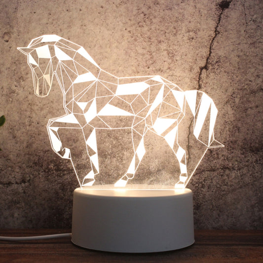 White Base Creative 3D Tricolor LED Decorative Night Light, Button Plug Version, Shape:Geometric Horse(White-Warm-Warm White) - Night Lights by buy2fix | Online Shopping UK | buy2fix