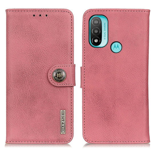 For Motorola Moto E40/E20/E30/Lenovo K14 Plus KHAZNEH Cowhide Texture Horizontal Flip Leather Phone Case(Pink) - Motorola Cases by buy2fix | Online Shopping UK | buy2fix