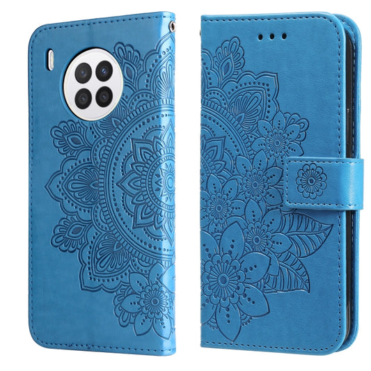 For Huawei nova 8i / Honor 50 Lite 7-petal Flowers Embossed Flip Leather Phone Case with Holder & Card Slots(Blue) - Honor Cases by buy2fix | Online Shopping UK | buy2fix