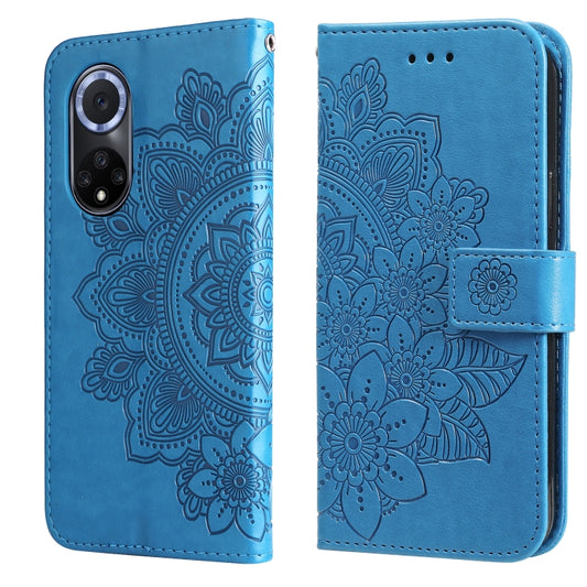 For Huawei nova 9 / Honor 50 7-petal Flowers Embossed Flip Leather Phone Case with Holder & Card Slots(Blue) - Honor Cases by buy2fix | Online Shopping UK | buy2fix