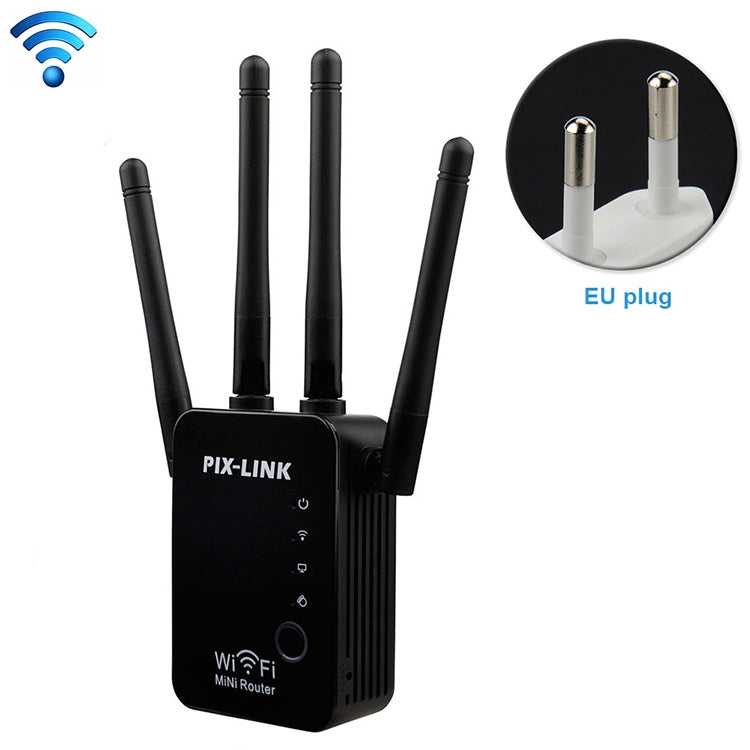 Wireless Smart WiFi Router Repeater with 4 WiFi Antennas, Plug Specification:EU Plug(Black) by buy2fix