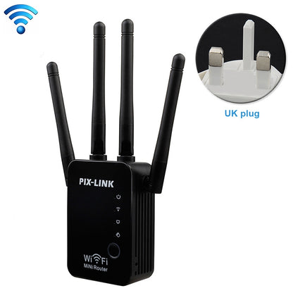 Wireless Smart WiFi Router Repeater with 4 WiFi Antennas, Plug Specification:UK Plug(Black) by buy2fix