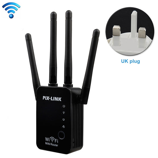 Wireless Smart WiFi Router Repeater with 4 WiFi Antennas, Plug Specification:UK Plug(Black) by buy2fix
