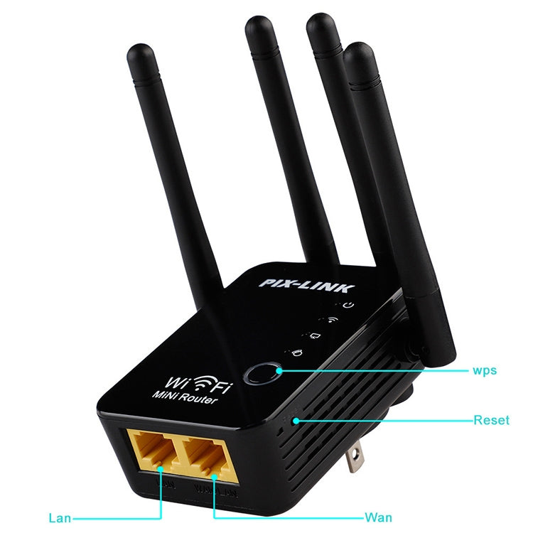 Wireless Smart WiFi Router Repeater with 4 WiFi Antennas, Plug Specification:US Plug(Black) by buy2fix