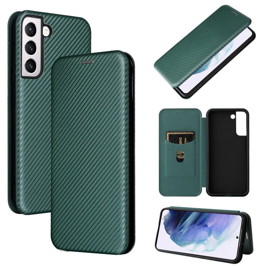 For Samsung Galaxy S22+ Carbon Fiber Texture Horizontal Flip Leather Phone Case(Green) - Galaxy S22+ 5G Cases by buy2fix | Online Shopping UK | buy2fix