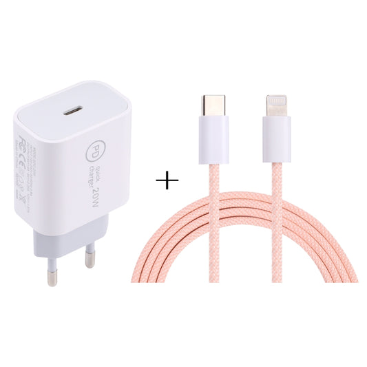 SDC-20W PD USB-C / Type-C Travel Charger + 1m 12W USB-C / Type-C to 8 Pin Data Cable Set, EU Plug(Pink) - USB Charger by buy2fix | Online Shopping UK | buy2fix