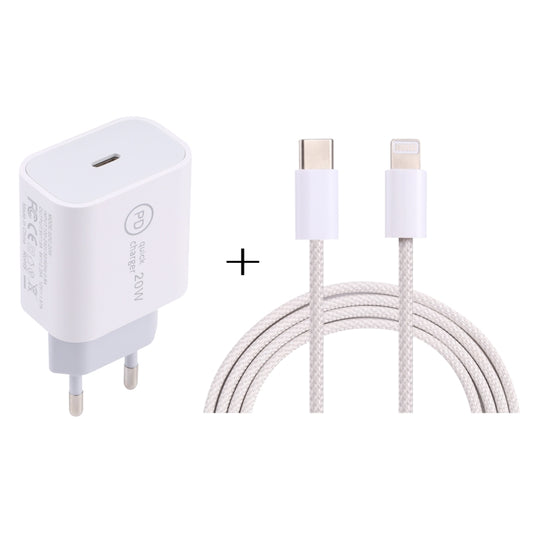 SDC-20W PD USB-C / Type-C Travel Charger + 1m 12W USB-C / Type-C to 8 Pin Data Cable Set, EU Plug(White) - USB Charger by buy2fix | Online Shopping UK | buy2fix