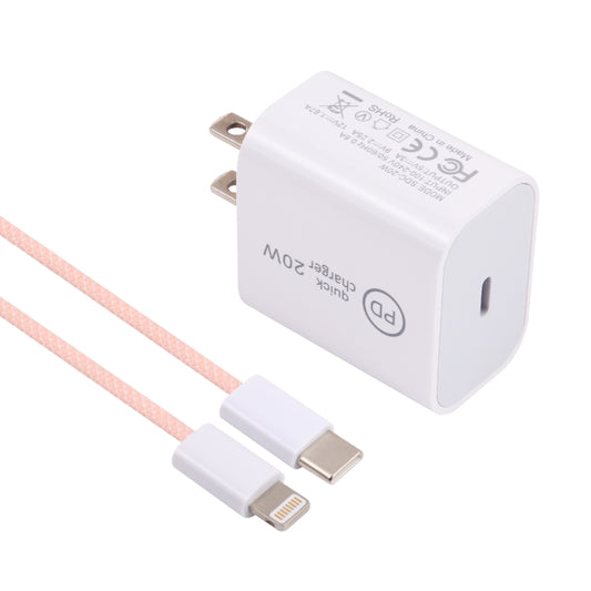 SDC-20W PD USB-C / Type-C Travel Charger + 1m 12W USB-C / Type-C to 8 Pin Data Cable Set, US Plug(Pink) - USB Charger by buy2fix | Online Shopping UK | buy2fix