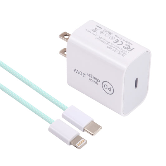 SDC-20W PD USB-C / Type-C Travel Charger + 1m 12W USB-C / Type-C to 8 Pin Data Cable Set, US Plug(Green) - USB Charger by buy2fix | Online Shopping UK | buy2fix