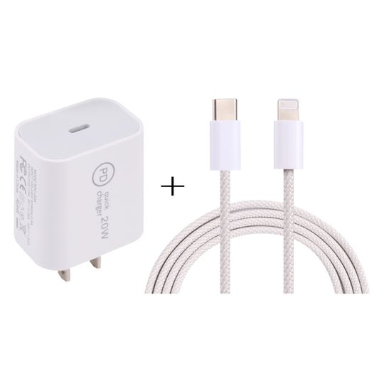 SDC-20W PD USB-C / Type-C Travel Charger + 1m 12W USB-C / Type-C to 8 Pin Data Cable Set, US Plug(White) - USB Charger by buy2fix | Online Shopping UK | buy2fix