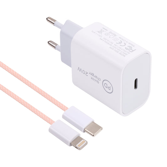 SDC-20W PD USB-C / Type-C Travel Charger + 1m 20W USB-C / Type-C to 8 Pin Data Cable Set, EU Plug(Pink) - USB Charger by buy2fix | Online Shopping UK | buy2fix