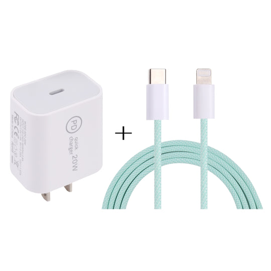 SDC-20W PD USB-C / Type-C Travel Charger + 1m 20W USB-C / Type-C to 8 Pin Data Cable Set, US Plug(Green)