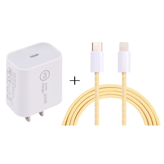 SDC-20W PD USB-C / Type-C Travel Charger + 1m 20W USB-C / Type-C to 8 Pin Data Cable Set, US Plug(Yellow) - USB Charger by buy2fix | Online Shopping UK | buy2fix