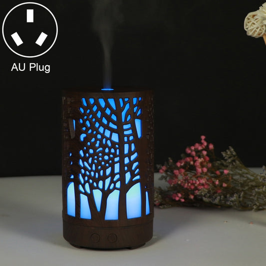 200ml Hollow-out Forest Pattern Wooden Essential Oil Aromatherapy Machine Ultrasonic Humidifier Automatic Alcohol Sprayer, Plug Specification:AU Plug(Dark Brown-3) - Air Purifiers & Accessories by buy2fix | Online Shopping UK | buy2fix