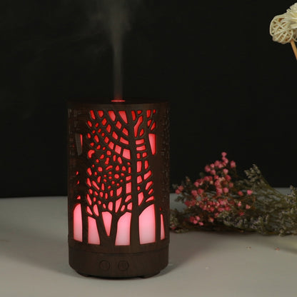 200ml Hollow-out Forest Pattern Wooden Essential Oil Aromatherapy Machine Ultrasonic Humidifier Automatic Alcohol Sprayer, Plug Specification:AU Plug(Dark Brown-3) - Air Purifiers & Accessories by buy2fix | Online Shopping UK | buy2fix