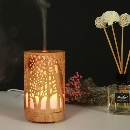 USB 200ml Hollow-out Forest Pattern Wooden Essential Oil Aromatherapy Machine Ultrasonic Humidifier Automatic Alcohol Sprayer(Light Brown-3) - Air Purifiers & Accessories by buy2fix | Online Shopping UK | buy2fix