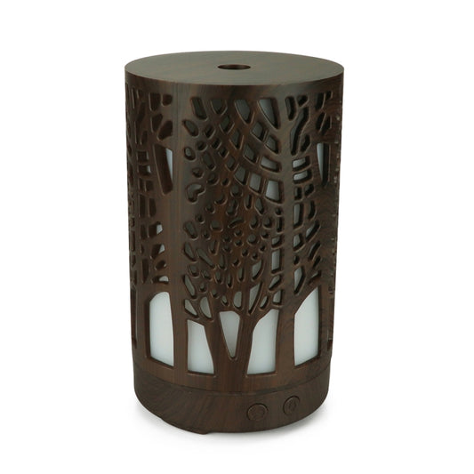 USB 200ml Hollow-out Forest Pattern Wooden Essential Oil Aromatherapy Machine Ultrasonic Humidifier Automatic Alcohol Sprayer(Dark Brown-3) - Air Purifiers & Accessories by buy2fix | Online Shopping UK | buy2fix