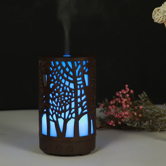 USB 200ml Hollow-out Forest Pattern Wooden Essential Oil Aromatherapy Machine Ultrasonic Humidifier Automatic Alcohol Sprayer(Dark Brown-3) - Air Purifiers & Accessories by buy2fix | Online Shopping UK | buy2fix