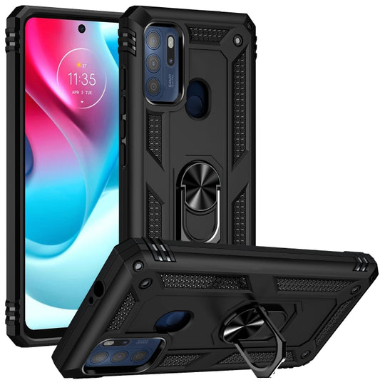 Pour Motorola Moto G60s Étui de téléphone TPU + PC antichoc avec support rotatif à 360 degrés (noir)